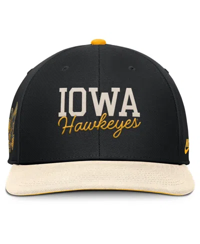 Nike Men's Black/cream Iowa Hawkeyes Pro Legacy Script Snapback Hat