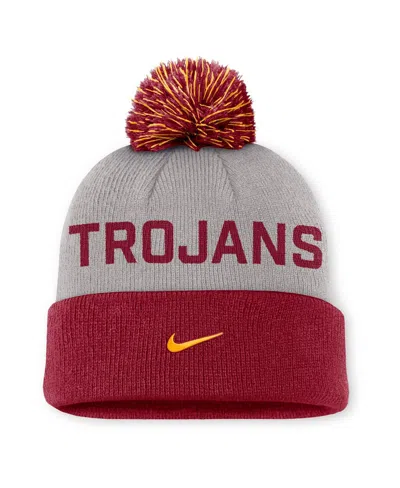 Nike Men's Gray/cardinal Usc Trojans Primetime Peak Cuffed With Pom Knit Hat In Gray