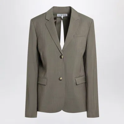 Loewe Womens Khaki Green Split-back Single-breasted Wool Blazer In Gray