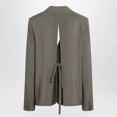 Loewe Womens Khaki Green Split-back Single-breasted Wool Blazer In Gray
