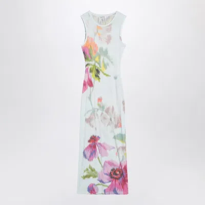 Loewe Ribbed Floral-print Silk And Cotton-blend Jersey Midi Dress In Multi