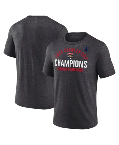 Fanatics Men's Heather Charcoal Florida Panthers 2025 Stanley Cup Champions Rush Tri-blend T-shirt In Gray