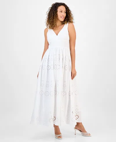 Inc International Concepts Petite Cotton Eyelet V-neck Maxi Dress, Exclusively At Macy's
