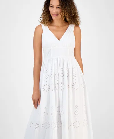 Inc International Concepts Petite Cotton Eyelet V-neck Maxi Dress, Exclusively At Macy's