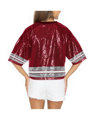 Gameday Couture Women's Crimson Alabama Crimson Tide Sequin Striped Cropped Fashion Jersey T-shirt In Red