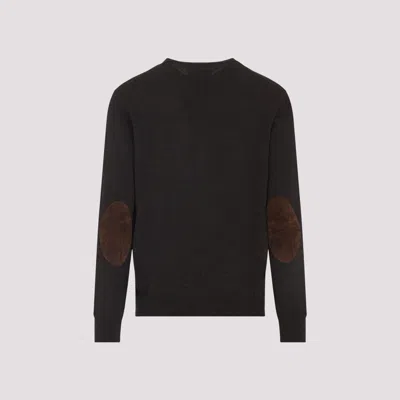 Maison Margiela Brown Wool Cardigan With Suede Elbow Patches In Brown