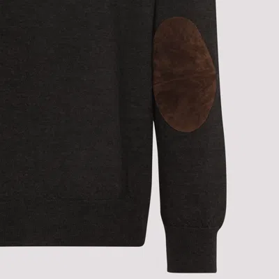 Maison Margiela Brown Wool Cardigan With Suede Elbow Patches In Brown