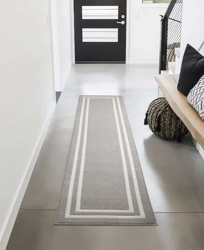 Jean Pierre New York Double Line Border Tufted Runner Rug, 30" X 144"