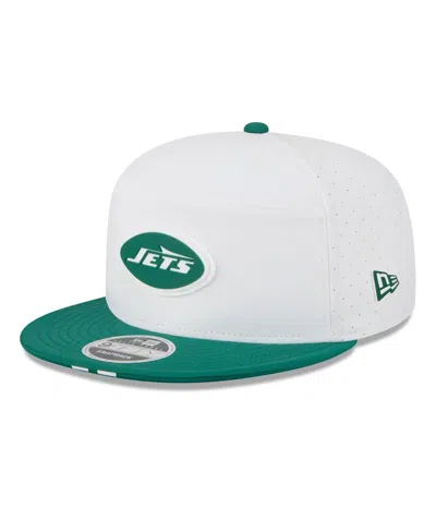 New Era Men's White/green New York Jets 2025 Nfl Training Camp Split Panel 9fifty Snapback Hat