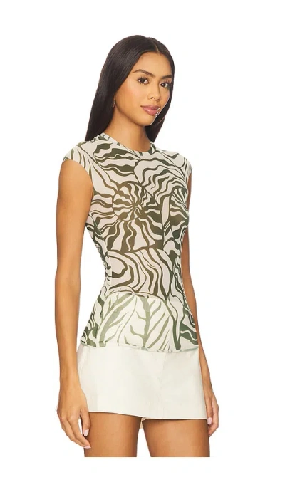 Afrm Nina Print Cap Sleeve Mesh Top In Green