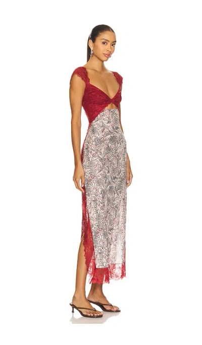 Free People Suddenly Fine Floral Print Cutout Lace Trim Nightgown In Brown