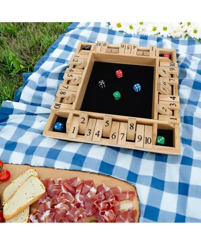 Pacific Shore Games 4 Player Shut The Box Dice Board Game With Natural Wood