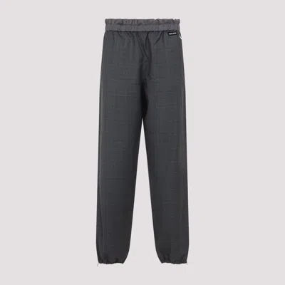 Miu Miu Checkered Drawstring Wool Pants With Elastic Waistband