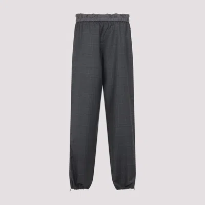 Miu Miu Checkered Drawstring Wool Pants With Elastic Waistband