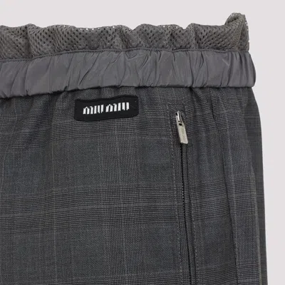 Miu Miu Checkered Drawstring Wool Pants With Elastic Waistband