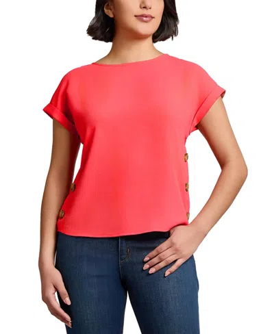 Jones New York Side Button Detail Crepe Top