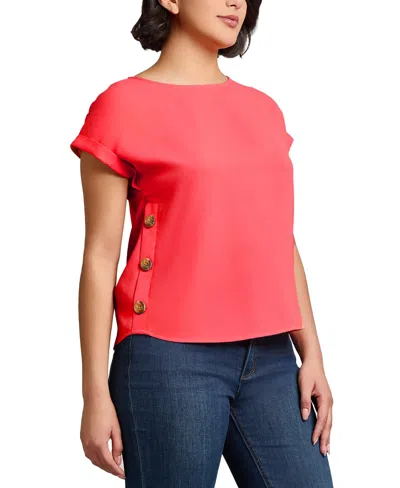 Jones New York Side Button Detail Crepe Top
