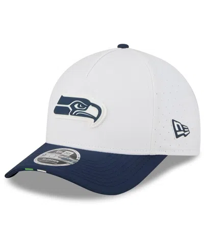 New Era Men's White/college Navy Seattle Seahawks 2025 Nfl Training Camp A-frame 9forty Adjustable Hat