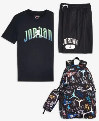 Jordan Big Boys Global Arch Logo Graphic T Shirt Mesh Logo Shorts Air School Backpack Pencil Case Set In Blue