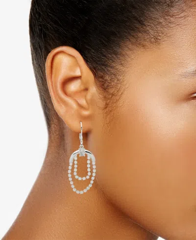 Anne Klein Silver-tone Double Flat Chain Cubic Zirconia Drop Earrings
