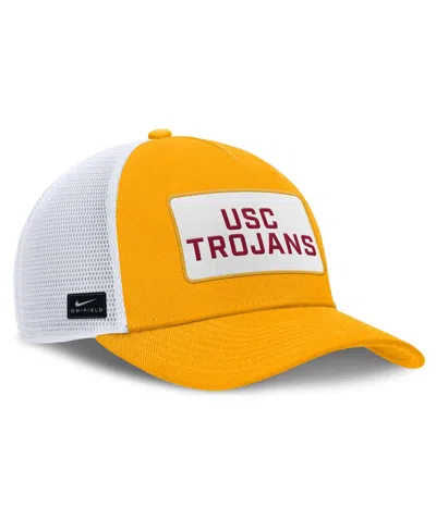 Nike Men's Gold/white Usc Trojans 2025 On-field Rise Patch Trucker Adjustable Hat