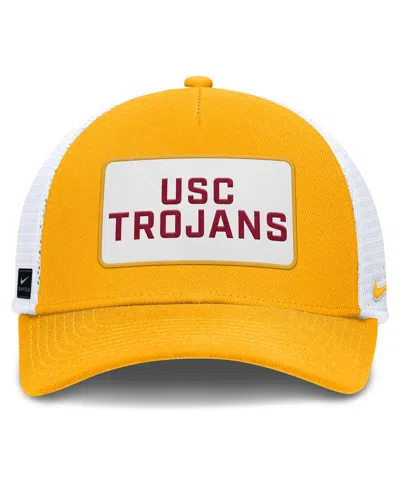 Nike Men's Gold/white Usc Trojans 2025 On-field Rise Patch Trucker Adjustable Hat