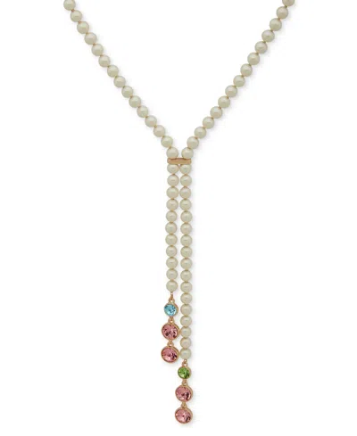 Emily In Paris Gold-tone Muti Stone & Imitation Pearl Lariat Necklace, 20" + 3" Extender
