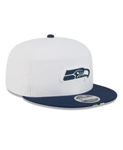 New Era Men's White/college Navy Seattle Seahawks 2025 Nfl Training Camp Split Panel 9fifty Snapback Hat