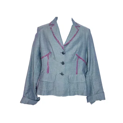 Acid Cat Women's Grey / Pink Looking For A Girlfriend Sparkle Pinstripe Suit Jacket