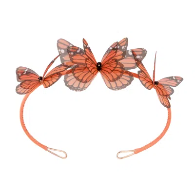 Oanasavu.creations Women's Orange / Yellow / Orange Silk Butterfly Hair Crown Headband Hairband Wedding Guest Accessory