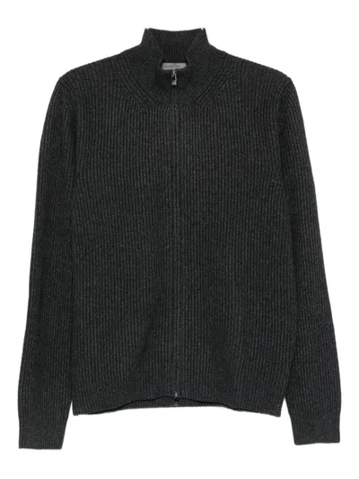 Corneliani Ribbed Zip-up Cardigan In Black