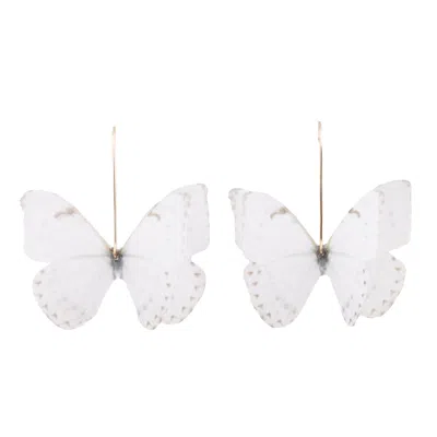 Oanasavu.creations Women's White / Gold White Bridal Silk Butterfly Gold Dangle Earrings