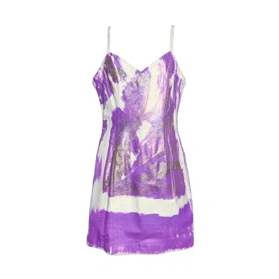 Acid Cat Women's White / Purple Purple And Glitter Painted Leather Dress