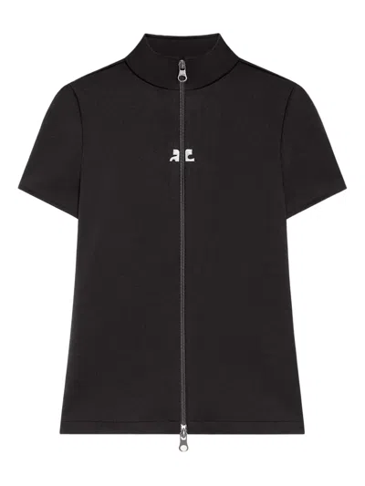 Courrèges Zip-up Short-sleeve Top In Black