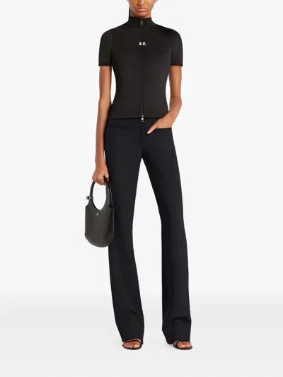Courrèges Zip-up Short-sleeve Top In Black
