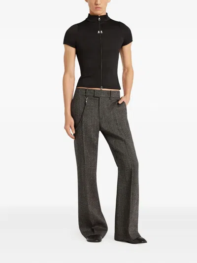 Courrèges Zip-up Short-sleeve Top In Black