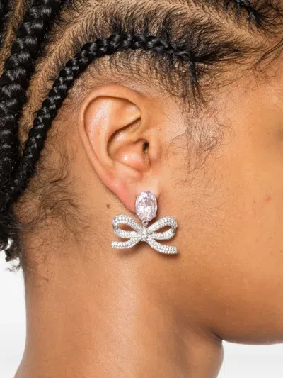 Self-portrait Crystal-bow Earrings In Metallic