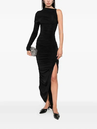 Mugler Knee Length Draped One-shoulder Dress In Black