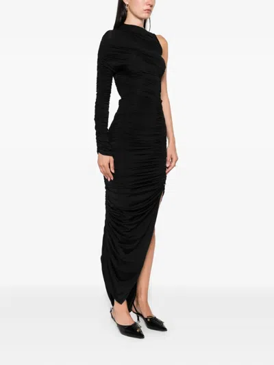 Mugler Knee Length Draped One-shoulder Dress In Black