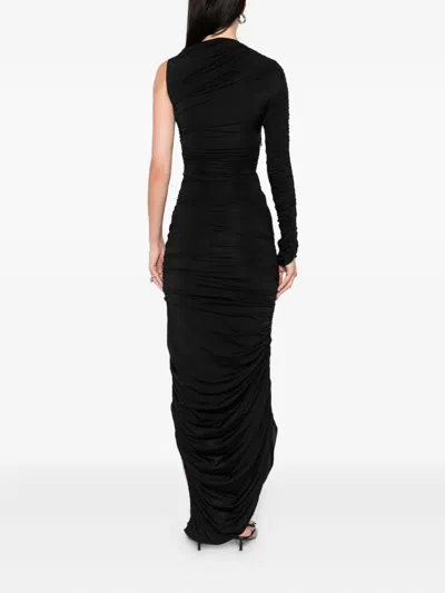 Mugler Knee Length Draped One-shoulder Dress In Black