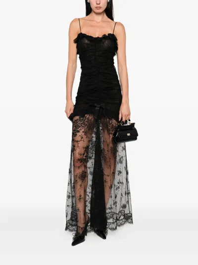 Alessandra Rich Lace Ruched Dress In Black