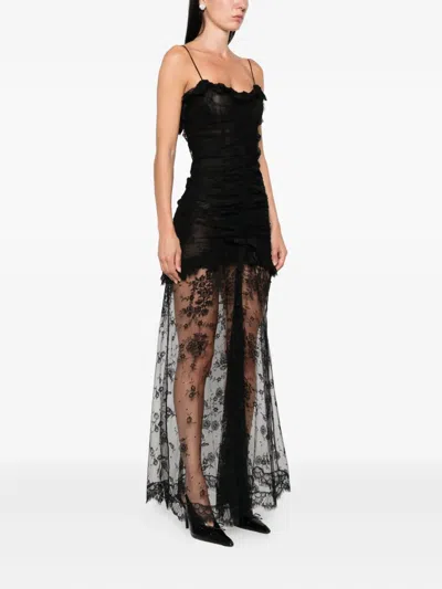 Alessandra Rich Lace Ruched Dress In Black