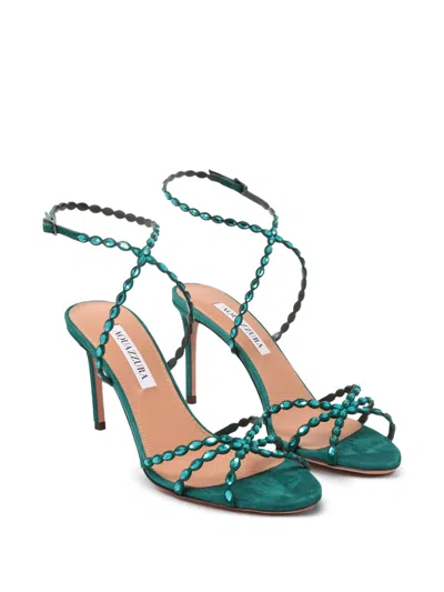 Aquazzura 90mm Love Struck Embellished Stiletto Sandals In Green