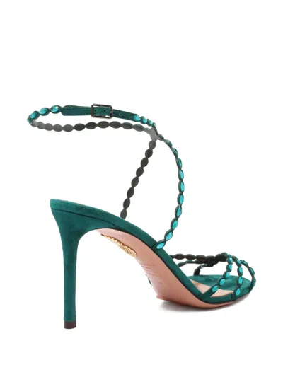 Aquazzura 90mm Love Struck Embellished Stiletto Sandals In Green