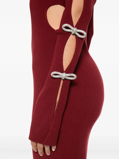 Mach&mach Bow-embellished Ribbed Dress In Burgundy