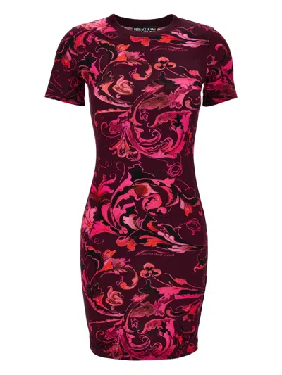 Versace Jeans Couture Floral-print Short-sleeve Mini Dress In Multi
