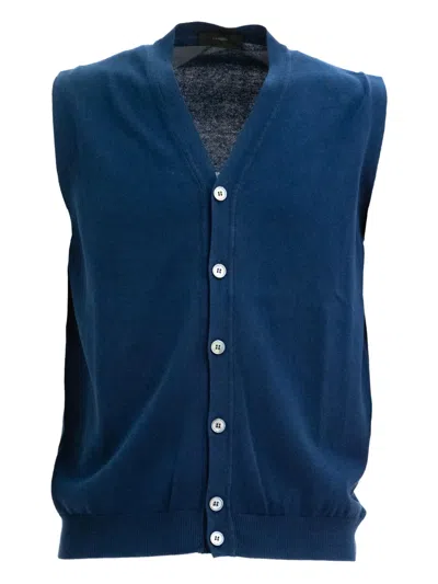 Zanone Button-front Vest In Blue