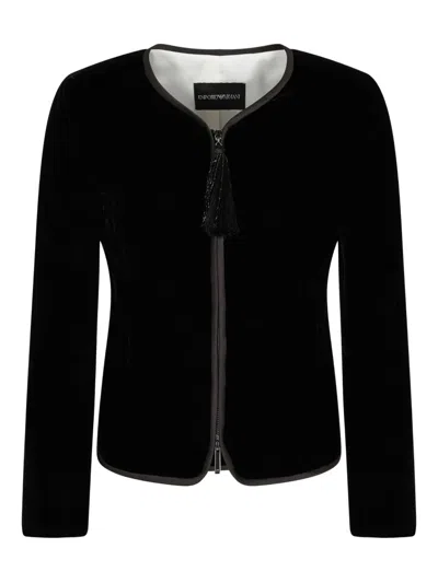 Emporio Armani Velvet Tassel-embellished Jacket In Black