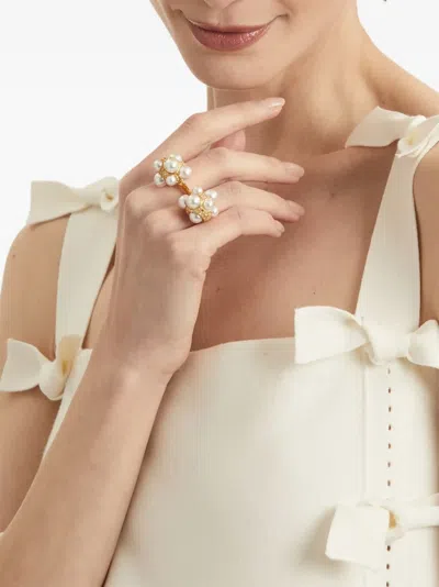 Oscar De La Renta Pearl Pave Cluster Double Ring In Gray