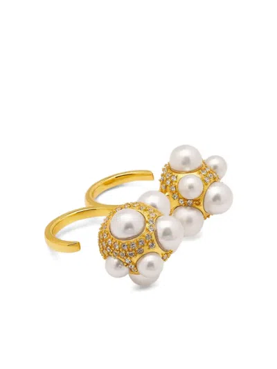 Oscar De La Renta Pearl Pave Cluster Double Ring In Gray